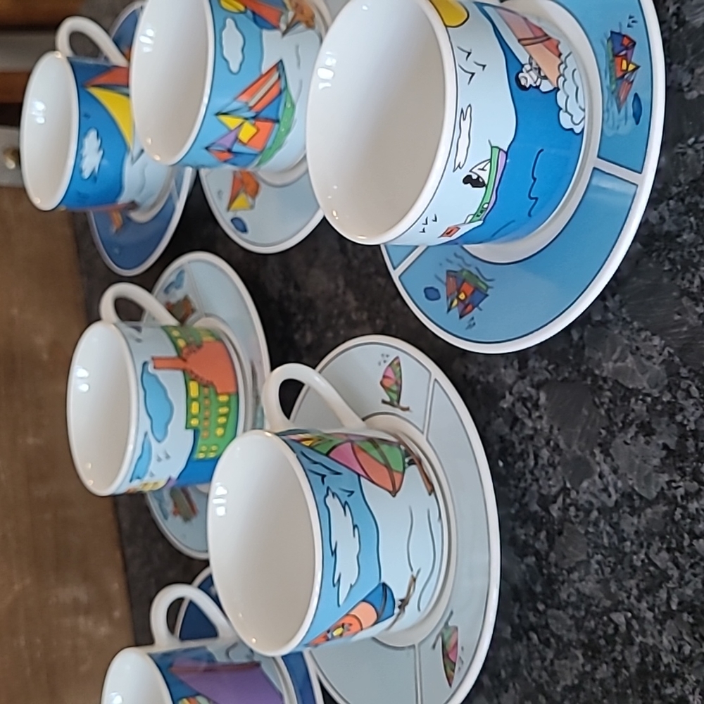 NEW - Nautical Themed Espresso Cups and Saucers - Set of 6 - Picture 14 of 14